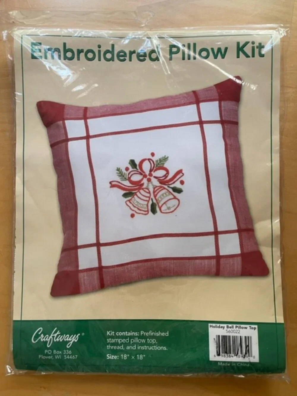 Embroidery Pillow Kit HOLIDAY BELLS Christmas NEW NIP